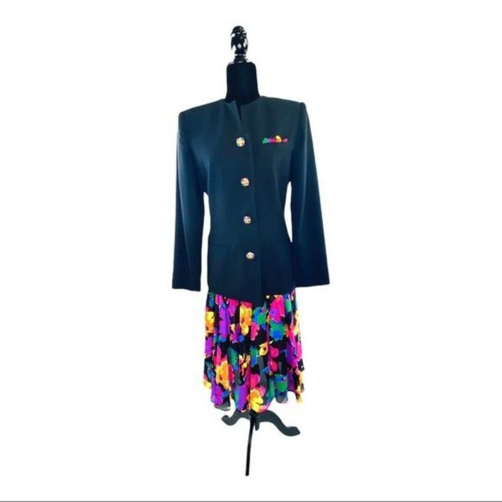 Kasper for ASL Jacket & Skirt Suit Set  Womens 90s Vintage Sz 6 Crystal Buttons - Picture 3 of 16